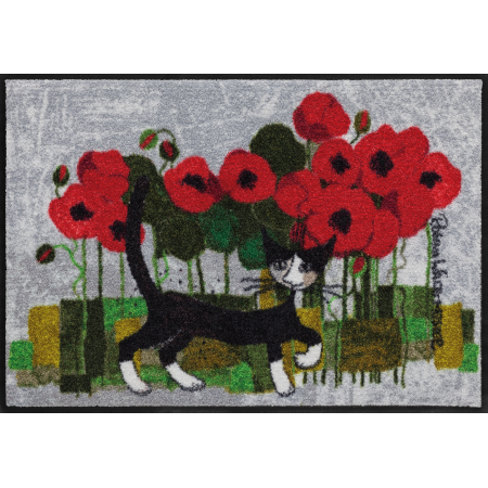 Fussmatte Poppywalk 50x75 cm, grau mit Blumen und Katzen